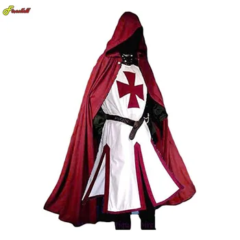 S-4XL Mens Keskaja Crusader Knights Templar Tuunika Cosplay Kostüümid Renessanss Halloween Surcoat Warrior Must Katk Varjatud Top