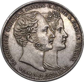 Saksa Riigi 1842 Mündi 2 Thaler 3 1/2 Guldeni - Ludwig I Abielu Metallist Cupronickel Pinnatud Hõbe Suveniiride Järeletehtud Koopia Mündid