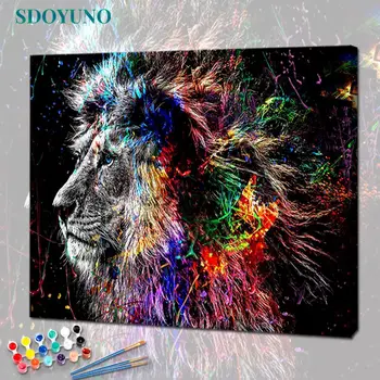 SDOYUNO Õli Värvimine Poolt Numbrid Täiskasvanutele Lõvid 60x75cm DIY Värvi Numbrid, Lõuend Loomade Frameless Home Decor Wall Art