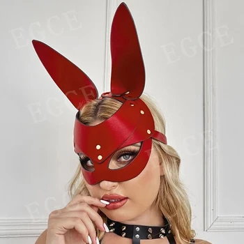 Seksikas Nahast Mask Bunny Tüdruk Cosplay Erootiline Maskeraad Nägu Halloweeni Karneval Väljamõeldud Isik Maskid Bdsm Bondage Mänge Fetish Mask
