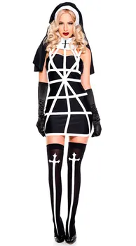 Seksikas Neitsi Maarja Nunna Kostüüm Täiskasvanud Naiste Cosplay Kleit Must Kapuuts Halloween Kostüüm Õde Cosplay Kostüüm Pool
