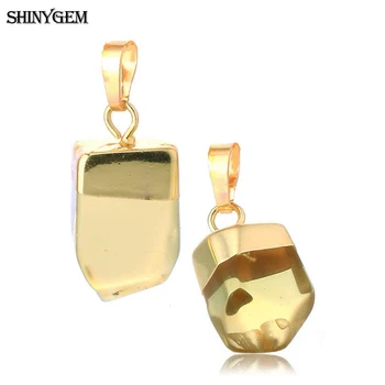 ShinyGem 10-14mm Ebaregulaarne Looduslik Kollane Kristall Ripats Gold Plating Sile Citrines Ripats DIY Ehted Tegemise Kõrvarõngad