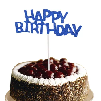 Sinine Happy Birthday Cake Torukübar Lipud Glittler Multi Värvid Sünnipäeva Kook Küpsetamine, Kaunistamine Sünnipäeva Kook Lipud