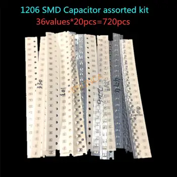 SMD 1206 Kondensaator-ja lauatarvete komplekt ,36values*20pcs=720pcs 1pF~10uF Proovi Kit elektrooniline diy kit