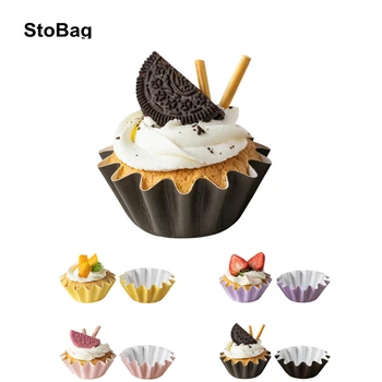 StoBag 50tk Mini Macaron Cupcake Pakendi Paberi Salve Teenetemärgi Vahendid, Küpsised, Pagaritoodete Soosib Partei Käsitöö Õli-tõend