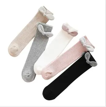 Sügisel ja talvel, uued laste sokid beebi sokk (solid color double needle kammitud puuvillast tüdrukute kõrge sokid vibu laste sokid