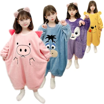 Talvel Beebi Tüdruk Ühes Tükis Pidžaama Väikelapse Poiss Lapp Romper magamiskott 1-8T Laste Multikas Sleepwear Anime Velvet Homewear