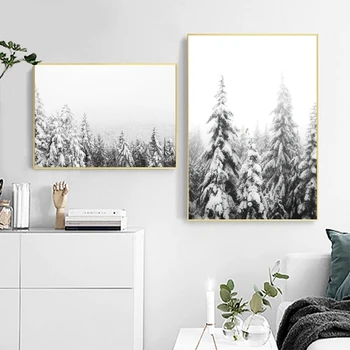 Talvel Metsa Prindi Jõulud Seina Art Lumega Kaetud Mändide Plakat Lõuendile Maali Seinale Pildi elutuba Home Decor