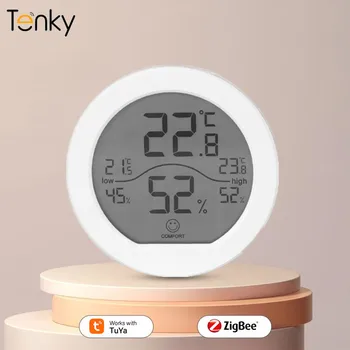 Tenky Tuya Zigbee Temperatuuri Ja Niiskuse Andur ℃/℉ Lülita Alarm Süsteem Majapidamis-Elektrooniline Termomeeter(Ilma Aku）