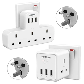TESSAN UK Multi Pistiku Pikendus koos 2/3 Viis Turustusvõimalusi ja 3 USB-Porti, Seina Pistikupesa Võimsus Extender Adapter Kodu, Kontori -, Köögi-ja