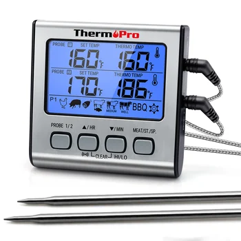 ThermoPro TP17 Digitaalse Backlight Suur LCD-Ekraan, Dual Probe BBQ Ahjus Liha, Köögi-Termomeeter Koos Taimeri Funktsioon