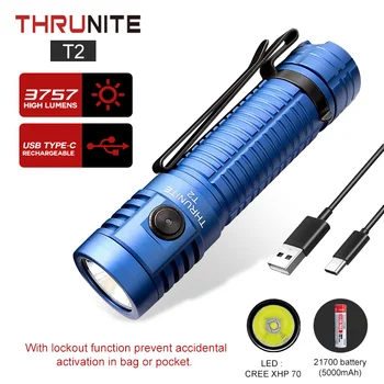 ThruNite T2 Laetav Taskulamp 3757 Kõrge Luumenit USB Type-C-Fast Charging CREE XHP70 LED Ere Pihuarvutite Taskulamp Orginaal