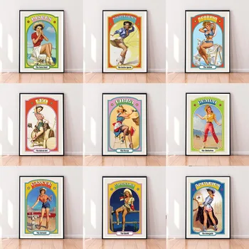 Tähtkuju Vintage Seina Art Canvas Poster Print Astroloogia Boho Vähk Zodiac Astroloogia Maali Vee Star Teenetemärgi Pilt