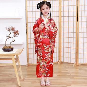 Tüdruk on Jaapani Traditsiooniline Kimono Armas Haori Kostüüm Paabulinnu Mustriga Kawaii Yukata Kleit Lapse Cosplay-Aasia Rõivatööstuse 12 Värvi