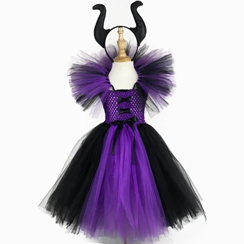 Tüdrukud Maleficent Nõid Tutu Kleit Kids Must Lilla Tülli Pall Kleit Kleit koos Hairbow Laste Halloween Kostüüm Kleidid