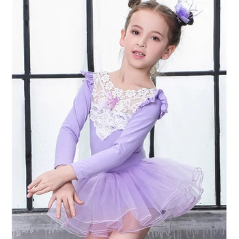 Tüdrukute tantsu kleit pikk varrukas pits ballett kleit taldrik tutu ballerina kleit leotard lapsed