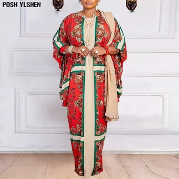 Türgi Nigeeria Traditsiooniline Daamid Kauhtana Kleit Aafrika Kleidid Naistele Vintage Print Pvt Varruka Lahti Abaya Musulman Boubou