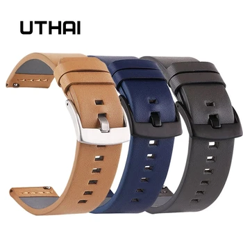 UTHAI Z26 Ehtne nahk Watchbands 18 20 22 24 mm Samsung Watch 46 mm 44mm 42mm 40mm Rihma Huawei Vaadata moto360 II