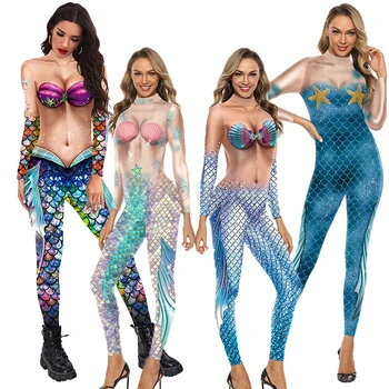 Uus 3D Karnevali Kostüüm Pool Printsess Merineitsi Cosplay Varustus Jumpsuits Sexy Halloween Kostüümid Naistele Hirmutav Riided Bodysuit