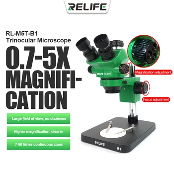Uus RELIFE RL-M5T-B1-0.7-5,0 X Trinocular HD Stereo Mikroskoop Pidev Zoom Fookus HD lainurk Mobiiltelefonide Remont Mikroskoobi