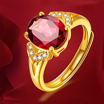 Vasetatud Gold Pulmad Engagement Punane Granaat Ringi Tüdruk Naiste Resizeable Ringi Reguleeritav Luksuslik Sõrme Sõrmus Ehted