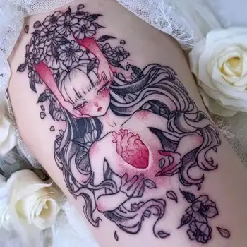 Veekindel Ajutine Tätoveering Kleebis Tume anime tätoveeringud Vägivaldne tüdruk Body Art Käe Tätoveeringud Vee Jaapani tüdruk Armas Tattoo