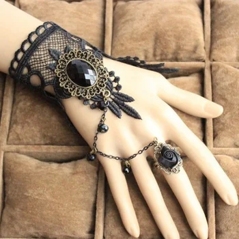 Vintage Must Pits Kaelakee Sõrme Käsi-Kett Käevõru Rakmed Metallist Crystal Võlu Steampunk Naiste Käevõru Lady Ehted