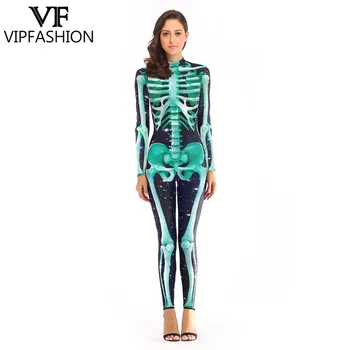 VIP MOOD Uute Kaupade 3D Kolju Luu Skelett Prindi Sipukad Lääne Halloweeni Kostüümides Daamid Kombekas Costplay Bodysuit