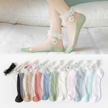 Väike Daisy Crystal Lolita Paat Sokid Lühike Pits Sokid Naiste Siidist Sokid korea Stiilis Suvine Õhuke Läbipaistev Klaas JK Siidist Sokid