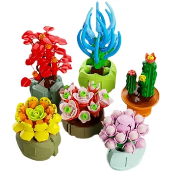 Väikeste Osakeste ehitusplokk Mahlakad-teemastatud taimede bukett cactus pime kast tabel bonsai mudeli kokkupanekuks ühilduvad Lego