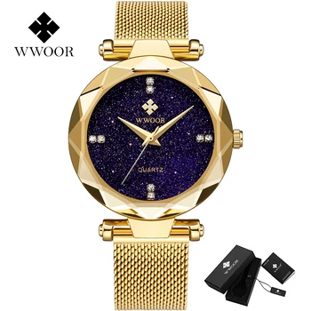WWOOR Naiste Kellad Luksus Brändi Mood Tähistaevast Vaadata Ladies Diamond Gold Watch Roostevabast Terasest Veekindel Kingitused Reloj Muje