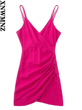 XNWMNZ 2022 Suvel Naiste Mood Pesu Mini Kleit Resort Style Wrap Stiilis Plisseeritud Backless Lace Up Stiilne Naiste Kleit
