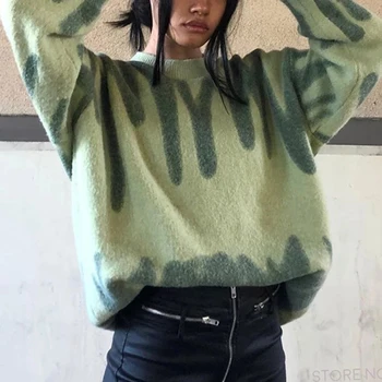 YiYiMiYu Elegantne Roheline Triibuline Printimine Liiga Pulloverid Rull -, Naiste Talve O-Kaeluse Lahti Pikad Kampsunid Streetwear Soe Ülerõivad 2021