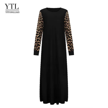 YTL Pikad Varrukad Leopard Segast Naiste Vabaaja Pluss Suurus Pikk Kleit Tahke täispikk Kõver Pluss Kleidid W044