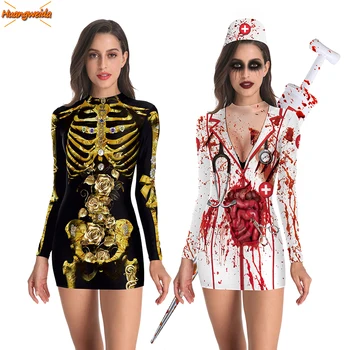 Õudus Verine Õde Kolju Kostüümid Naiste Terror Cosplay Halloween Kostüümid Naiste Kleidid Vaimu Õde Karneval Prop